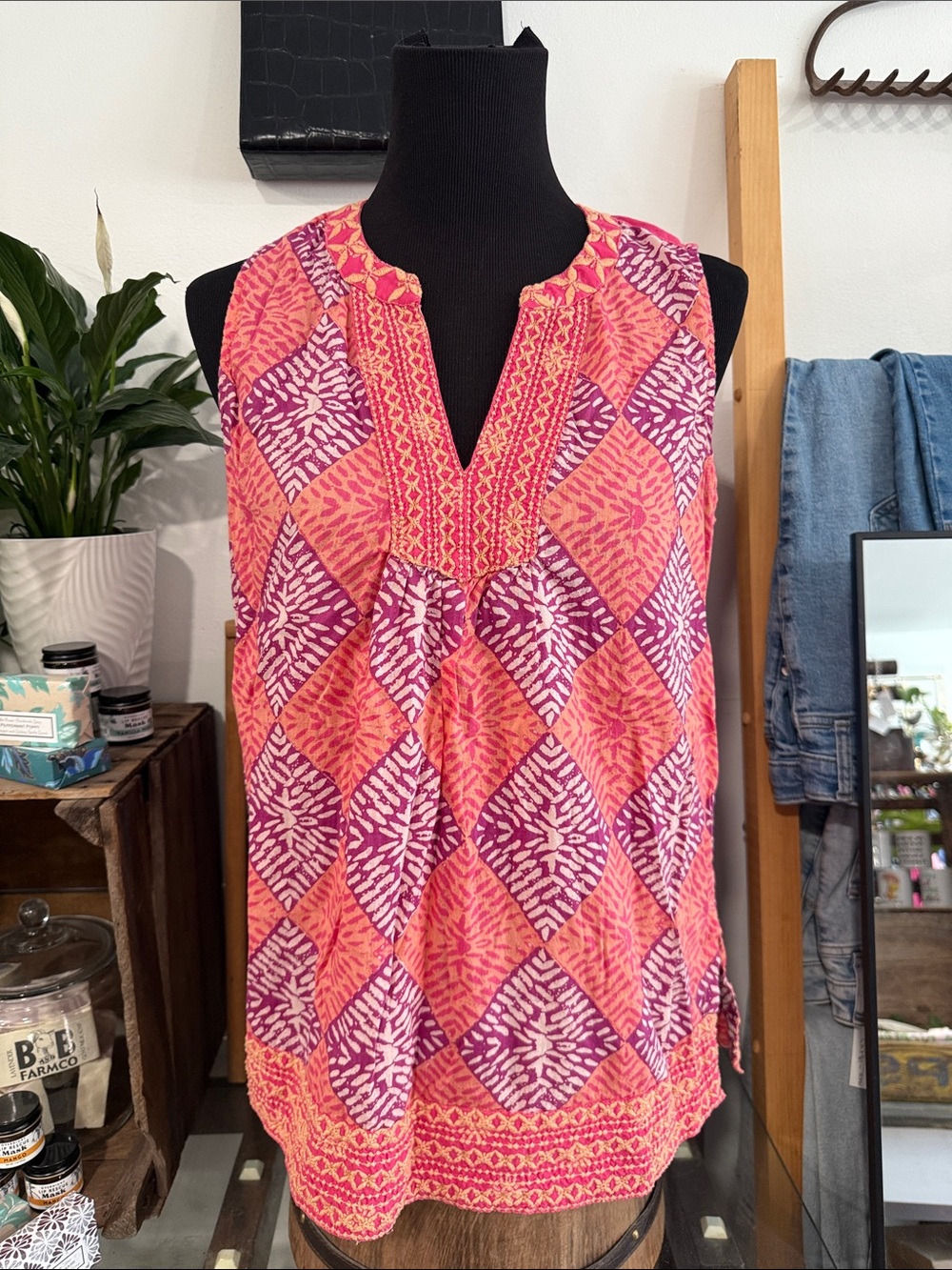 SINGRID OLSEN sleeveless orange pink cotton top